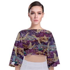 Textile-fabric-cloth-pattern Tie Back Butterfly Sleeve Chiffon Top by Bedest