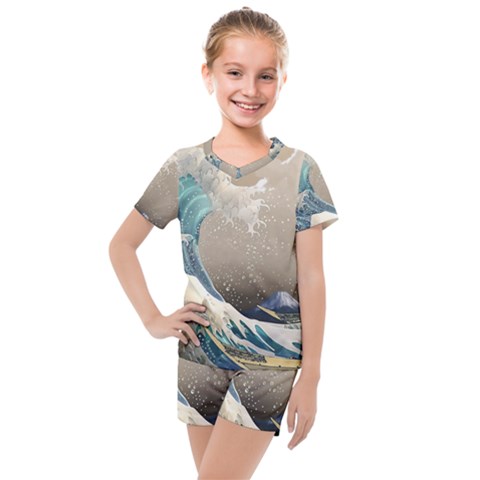 Japanese Wave Kids  Mesh T-shirt And Shorts Set by Cowasu