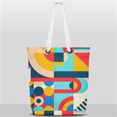 Geometric Shape Colorful Abstract Wave Full Print Rope Handle Tote (small) by Cowasu