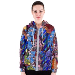 Beauty Stained Glass Castle Building Women s Zipper Hoodie by Cowasu
