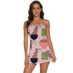 Japanese Street Food Soba Noodle In Bowl Pattern 2-in-1 Flare Activity Dress by Bedest