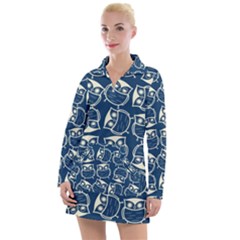 Cute Seamless Owl Background Pattern Women s Long Sleeve Casual Dress by Bedest