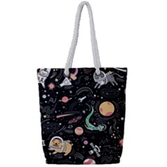 Cat And Dog Space Pattern Full Print Rope Handle Tote (small) by pakminggu