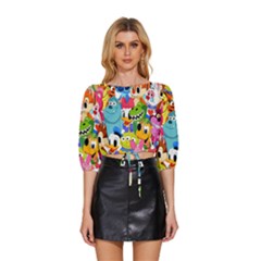 Illustration Cartoon Character Animal Cute Mid Sleeve Drawstring Hem Top by Cowasu