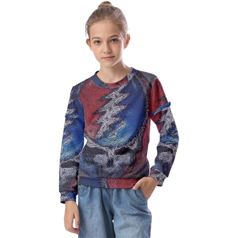 Grateful Dead Logo Kids  Long Sleeve T-shirt With Frill  by Cowasu