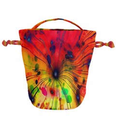 Color-background-structure-lines Drawstring Bucket Bag by Cowasu