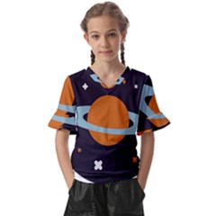 Planet-orbit-universe-star-galaxy Kids  V-neck Horn Sleeve Blouse by Cowasu
