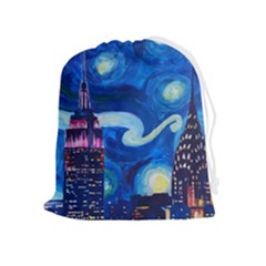 Starry Night In New York Van Gogh Manhattan Chrysler Building And Empire State Building Drawstring Pouch (xl) by Sarkoni