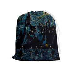 Castle Starry Night Van Gogh Parody Drawstring Pouch (xl) by Sarkoni
