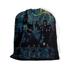 Castle Starry Night Van Gogh Parody Drawstring Pouch (2xl) by Sarkoni