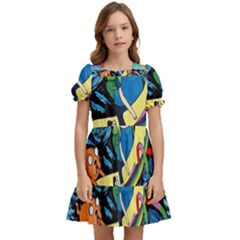 Cartoon Parody  Art Starry Night Van Gogh Kids  Puff Sleeved Dress by Sarkoni