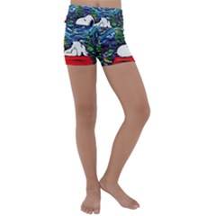 Dog Cartoon Vincent Van Gogh s Starry Night Parody Kids  Lightweight Velour Yoga Shorts by Sarkoni