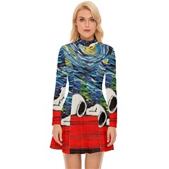Dog Cartoon Vincent Van Gogh s Starry Night Parody Long Sleeve Velour Longline Dress by Sarkoni