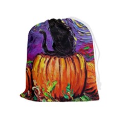 Halloween Art Starry Night Hallows Eve Black Cat Pumpkin Drawstring Pouch (xl) by Sarkoni