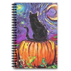 Halloween Art Starry Night Hallows Eve Black Cat Pumpkin 5 5  X 8 5  Notebook by Sarkoni