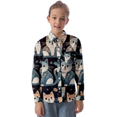 Cats Pattern Kids  Long Sleeve Shirt by Valentinaart