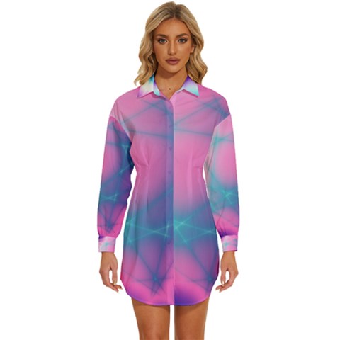 Geometry Abstract Pattern Hypercube Womens Long Sleeve Shirt Dress by Bangk1t