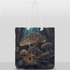 Forest Mushroom Wood Full Print Rope Handle Tote (large) by Bangk1t