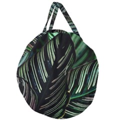 Calathea Leaves Strippe Line Giant Round Zipper Tote by Ravend