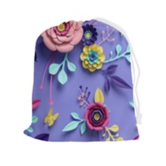 3d Flowers Pattern Flora Background Drawstring Pouch (2xl) by Bedest