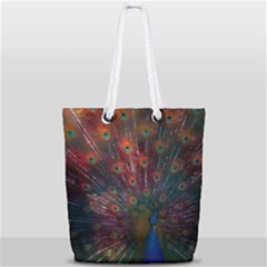 Peacock Feather Bird Full Print Rope Handle Tote (small) by Bedest
