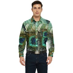 Peacock Feathers Men s Long Sleeve Pocket Shirt  by Bedest