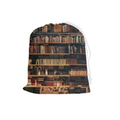 Books On Bookshelf Assorted Color Book Lot In Bookcase Library Drawstring Pouch (large) by Ravend
