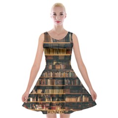 Books On Bookshelf Assorted Color Book Lot In Bookcase Library Velvet Skater Dress by Ravend