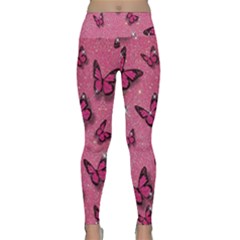 Pink Glitter Butterfly Lightweight Velour Classic Yoga Leggings by Ndabl3x