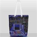 Blue Computer Monitor With Chair Game Digital Art Full Print Rope Handle Tote (Small) View2