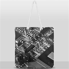 Black And Gray Circuit Board Computer Microchip Digital Art Full Print Rope Handle Tote (large) by Bedest