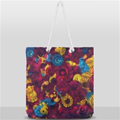 Psychedelic Digital Art Colorful Flower Abstract Multi Colored Full Print Rope Handle Tote (large) by Bedest