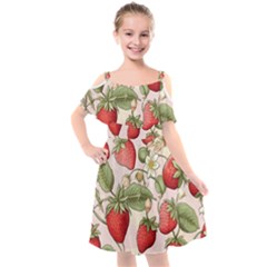 Strawberry Fruit Kids  Cut Out Shoulders Chiffon Dress by Bedest