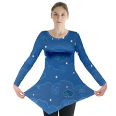 Sky Night Moon Clouds Crescent Long Sleeve Tunic  by Proyonanggan