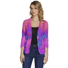 Fractal Art Artwork Magical Purple Women s One-button 3/4 Sleeve Short Jacket by Proyonanggan