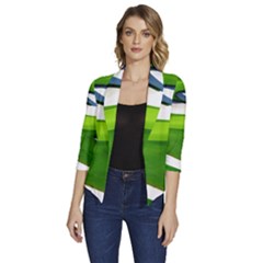 Golf Course Par Green Women s Draped Front 3/4 Sleeve Shawl Collar Jacket by Sarkoni