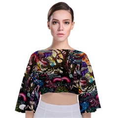 Psychedelic Funky Trippy Tie Back Butterfly Sleeve Chiffon Top by Sarkoni