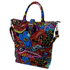 Psychedelic Trippy Hippie  Weird Art Buckle Top Tote Bag by Sarkoni