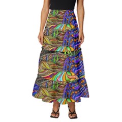 Nature Moon Psychedelic Painting Tiered Ruffle Maxi Skirt by Sarkoni