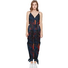 Architecture City Pixel Art Sleeveless Tie Ankle Chiffon Jumpsuit by Sarkoni