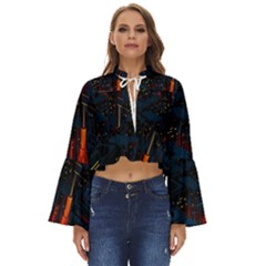 Architecture City Pixel Art Boho Long Bell Sleeve Top by Sarkoni