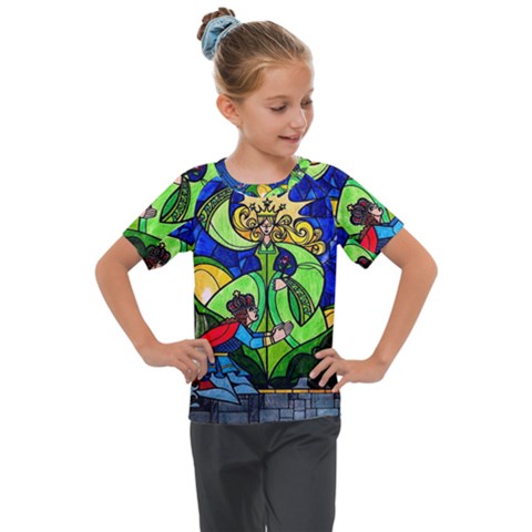 Beauty And The Beast Stained Glass Rose Kids  Mesh Piece T-shirt by Sarkoni