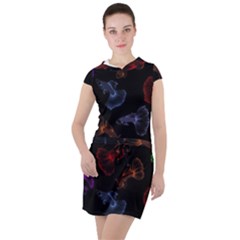 Vector Aquarium Guppies Seamless Fish Pattern With Black Background Drawstring Hooded Dress by Grandong