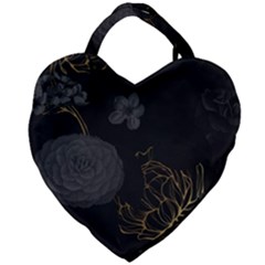 Dark And Gold Flower Patterned Giant Heart Shaped Tote by Grandong