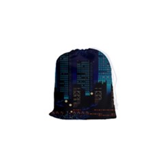 Pixel Art Night City Japan Drawstring Pouch (xs) by Sarkoni