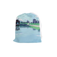 Japanese Themed Pixel Art The Urban And Rural Side Of Japan Drawstring Pouch (medium) by Sarkoni