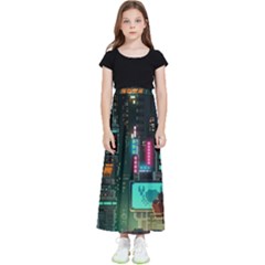 Video Game Pixel Art Kids  Flared Maxi Skirt by Sarkoni