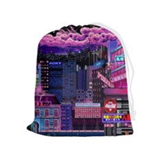 Retro City Pixel Drawstring Pouch (xl) by Sarkoni
