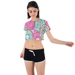 Donut Pattern Texture Colorful Sweet Tie Back Short Sleeve Crop T-shirt by Grandong