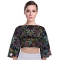 Digital Art Triangle Pattern Texture Mosaic Tie Back Butterfly Sleeve Chiffon Top View1